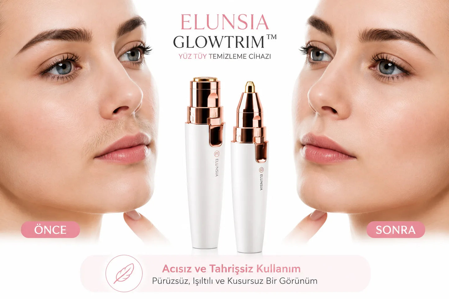 Elunsia GlowTrim™ 2 Başlıklı LED Yüz Tüy Temizleyici