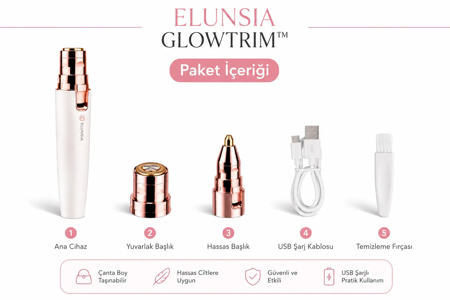 Elunsia GlowTrim™ 2 Başlıklı LED Yüz Tüy Temizleyici